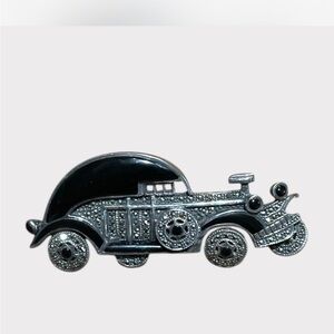 Silver Car Brooch with  Black Marcasite